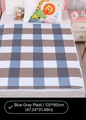 Blue grey plaid waterproof bed - blue,